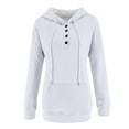thumbnail image 5 of YUTK Womens Long Sleeve Pullover Sweater - Women's Solid Button Hat Rope Hooded Pocket Pullover Fashionable Sweatshirts White M, 5 of 6