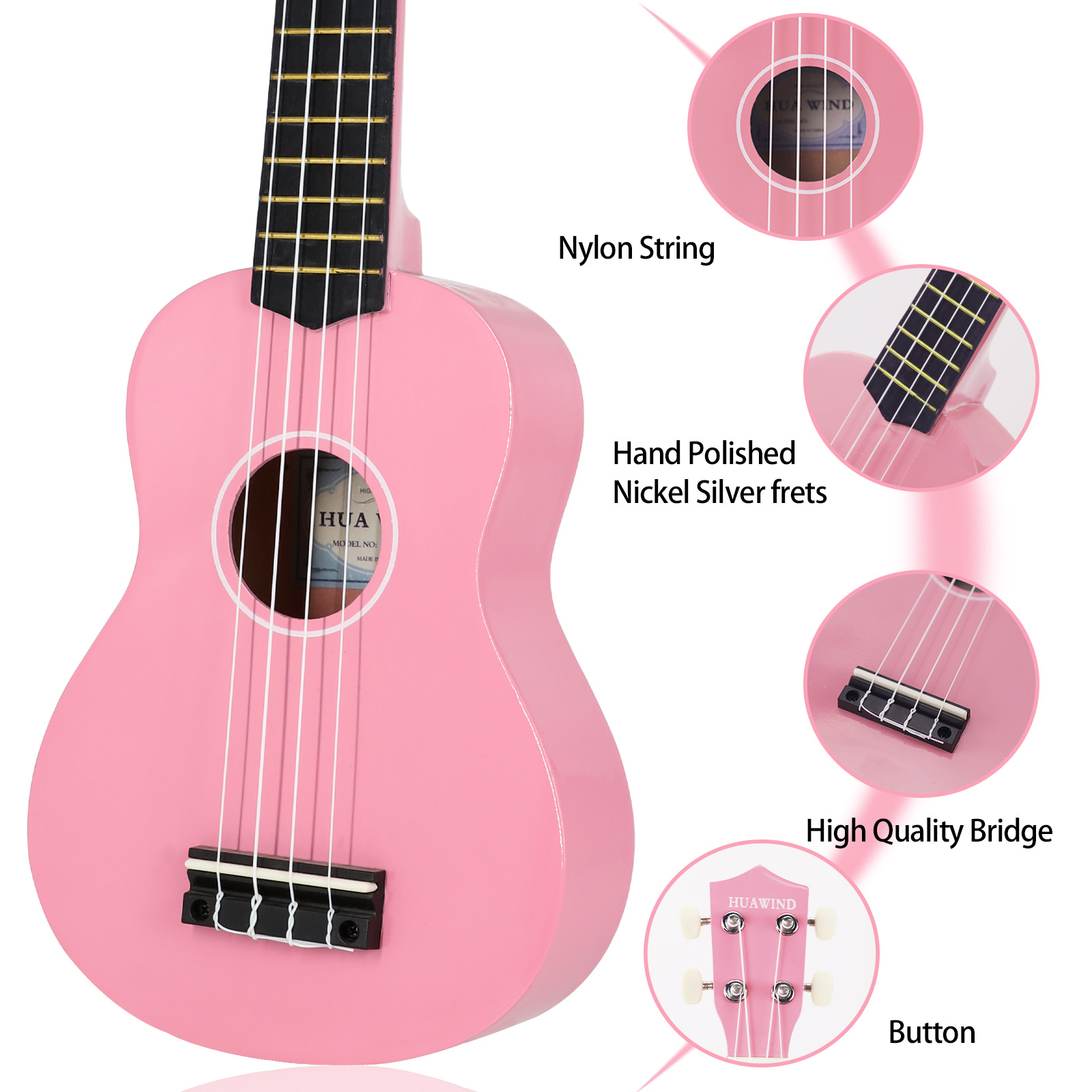 HUAWIND Ukulele, 21 inch Soprano Ukulele For Kid Beginners, Hawaii Ukelele Four String Wood Uke Ukulele