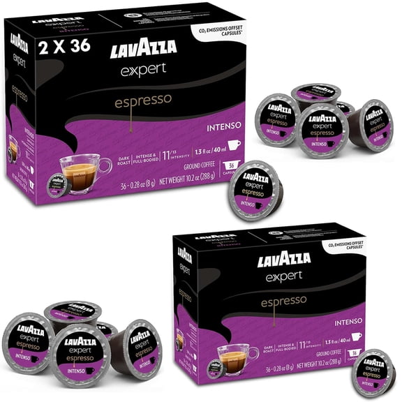 Lavazza Expert Espresso Intenso Capsules – 72 Count – Dark Roast Coffee Pods with Arabica & Robusta Blend – Bold Flavor & Rich Crema – Compatible with Lavazza Classy Machines