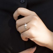 JeenMata Botanical Design - 1 Carat Round Brilliant Cut Moissanite - Solitaire Prong Set Engagement Ring - 18K Yellow Gold Plating Over Silver