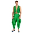 thumbnail image 2 of Aislor Men Character Arabian Prince Vest Outfits Open Front Waistcoat Top With Harem Pants Set Green XL, 2 of 7