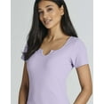 thumbnail image 5 of Real Essentials 4 Pack: Women's Soft Ribbed Knit Split Neck T-Shirt - Casual Office Summer Top (Available In Plus), 5 of 6
