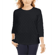 Karen Scott Women's Textured Dot Sweatshirt Black Size Petite X-Large