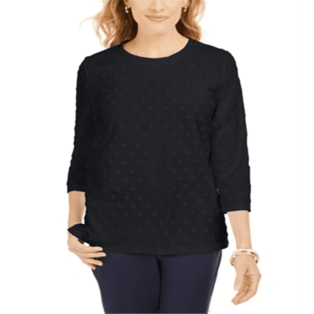 Karen Scott Women's Textured Dot Sweatshirt Black Size Petite X-Large
