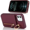 thumbnail image 4 of iPhone 12/12 Pro Case for Women with Card Holder, iPhone 12 Phone Case Wallet with Strap,Crossbody Lanyard Cases with Credit Card Slots Kickstand and Stand Ring Holder, 6.1 Inch, Burgundy, 4 of 17