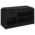 thumbnail image 3 of Nmkwnr Rectangle Bench with Open Shelf and Drawer, Upholstered Seat Storage Bench for Living Room, Bedroom, Black, 3 of 8