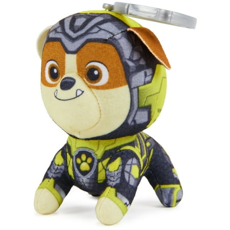 PAW Patrol: The Mighty Movie 4-Inch Tall Rubble Plush Toy with Keychain Clip for Kids 3+