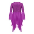 thumbnail image 4 of Miutii Kids Girls Shiny Sequins Chiffon Praise Lyrical Dance Clothes Flared Sleeve Irregular Liturgical Worship Dress Purple 6, 4 of 5