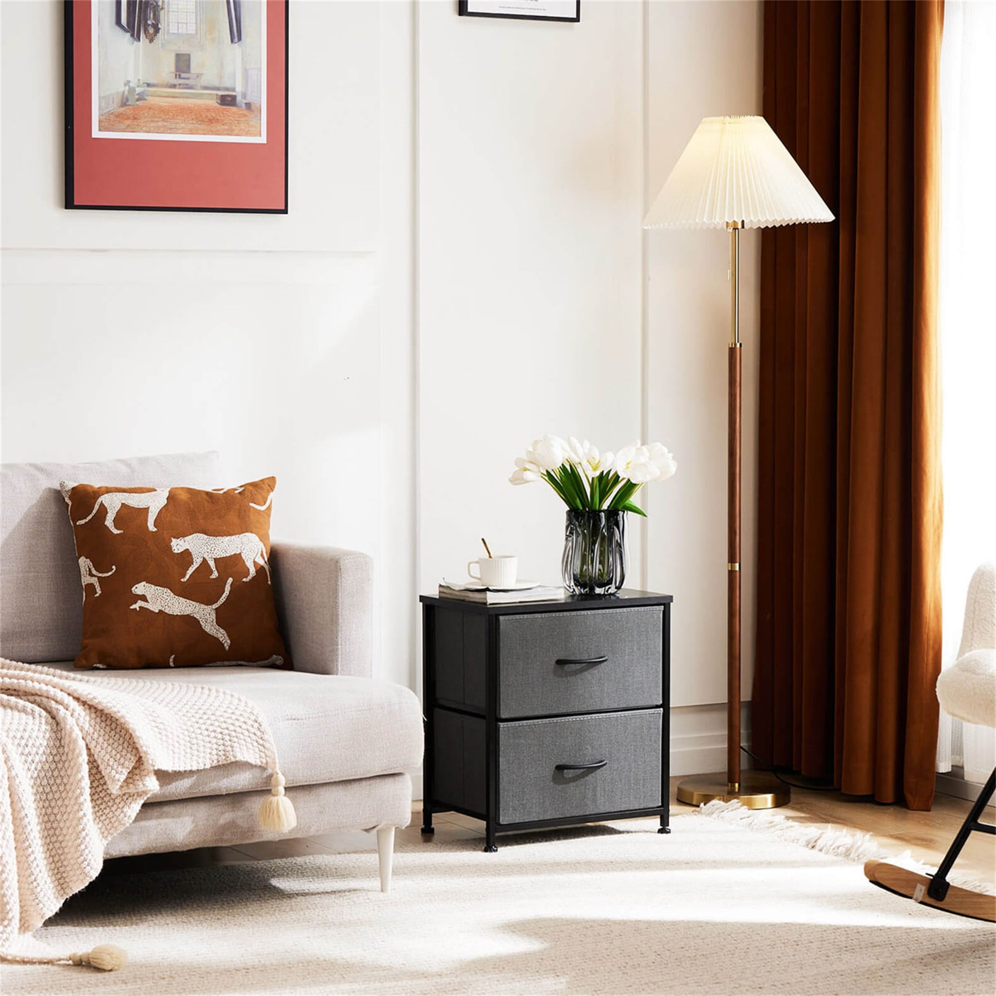 Kepooman End Table with 2 Drawers for Bedroom,Bedside Nightstand, Storage Organizer Furniture, Fabric Cabinet Wood Top, Lightweight Chest of Drawers, Mini Dresser for Clothes, Closet, Dorm, Gray Kepooman End Table with 2 Drawers for Bedroom,Bedside Nightstand, Storage Organizer Furniture, Fabric Cabinet Wood Top, Lightweight Chest of Drawers, Mini Dresser for Clothes, Closet, Dorm, Gray