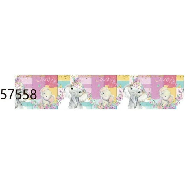 10Yards Animal Ribbons Printed Baby Elephant with Flower Grosgrain Ribbon DIY for Bows Crafts Gifts Packing Jiayi