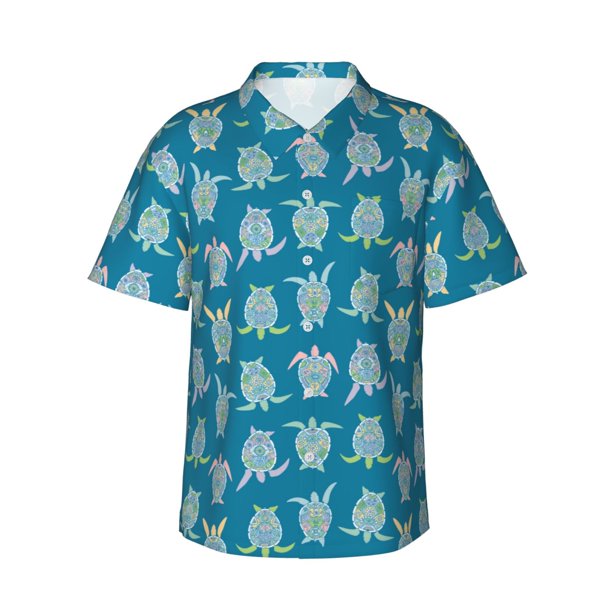 Fotbe Sea Turtle Camisa Hawaiana para Hombre Unisex – Camisa Casual de Verano con Botones de Manga Corta de Algodón y Lino,Medium