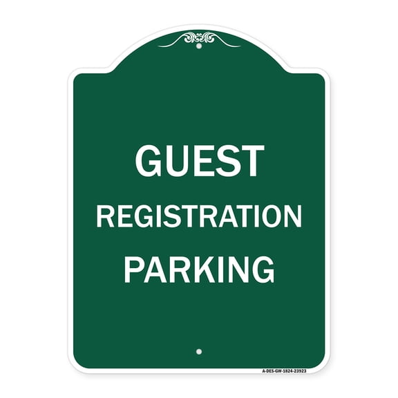 SignMission A-DES-GW-1824-23923 18 x 24 in. Designer Series Sign - Guest Registration Parking, Green & White