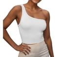 thumbnail image 1 of Gibobby Camisola de tiras sin mangas con un hombro acanalado corto recortado de color sólido a la moda para mujer(Blanco,M), 1 of 3