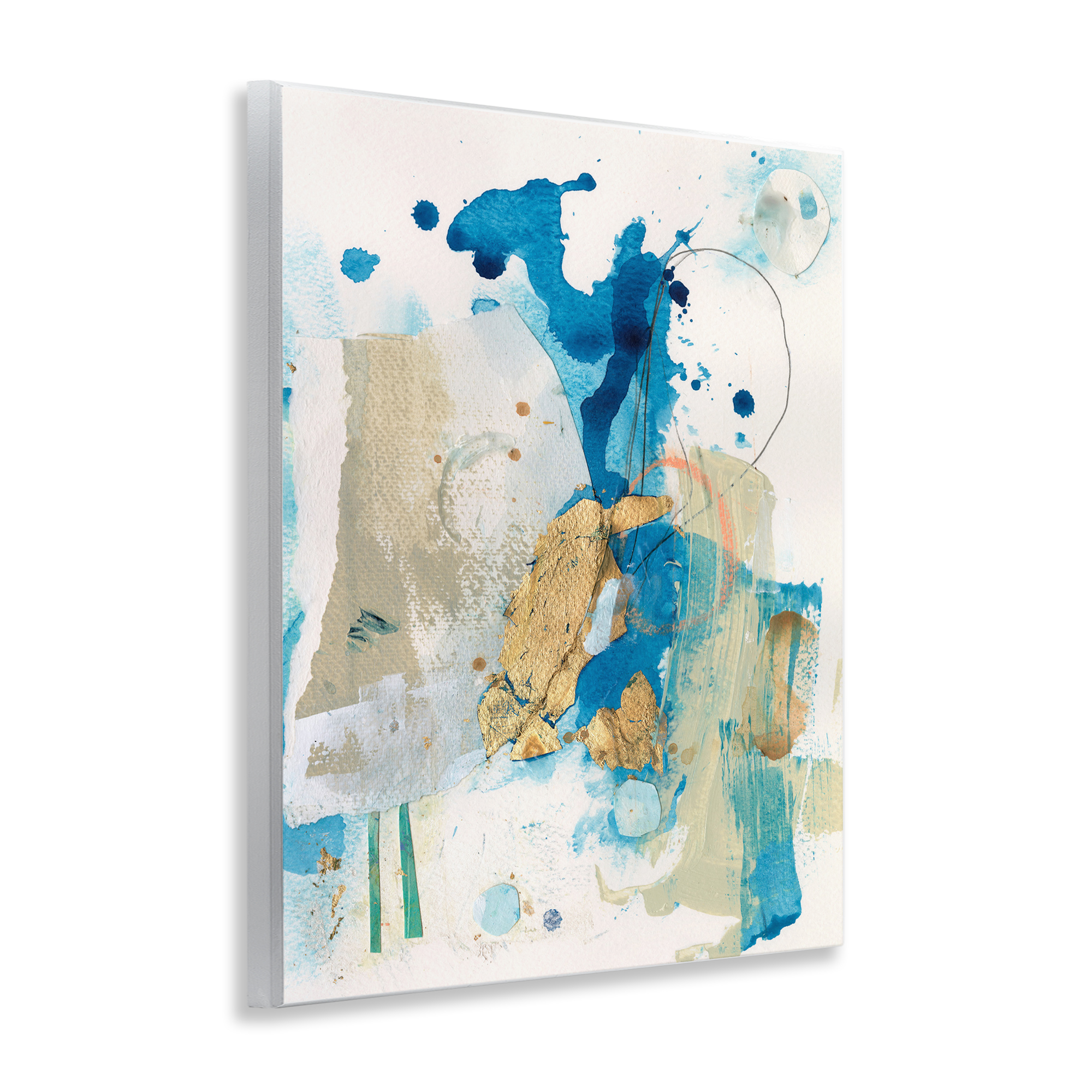 Stupell Industries Blue & Gold Splash Abstract Abstract Painting Unframed Art Print Wall Art, 11 x 14