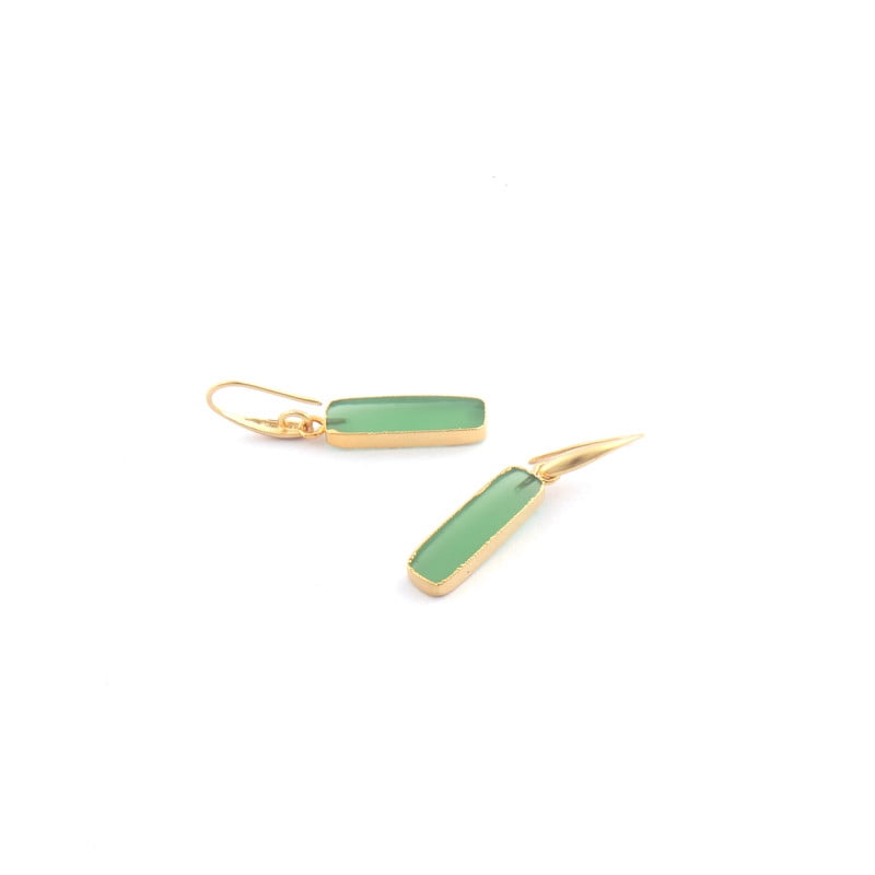 Green Chalcedony Gemstone Gold-plated Hook Earring for Wearing In Wedding, Birthdays, Parties