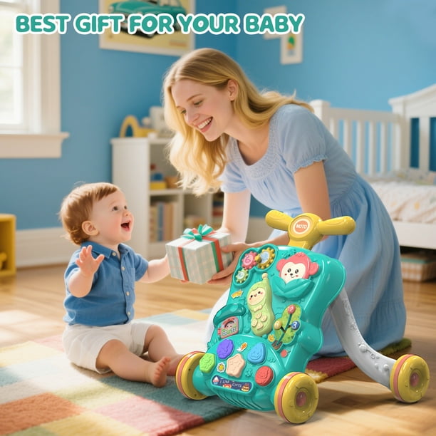 JoyStone Baby Push Walkers, Kids Multiple Activity Center, Lights, Music, Early Learning Push Toys, Toy Gift for Infant Boys Girls, Green