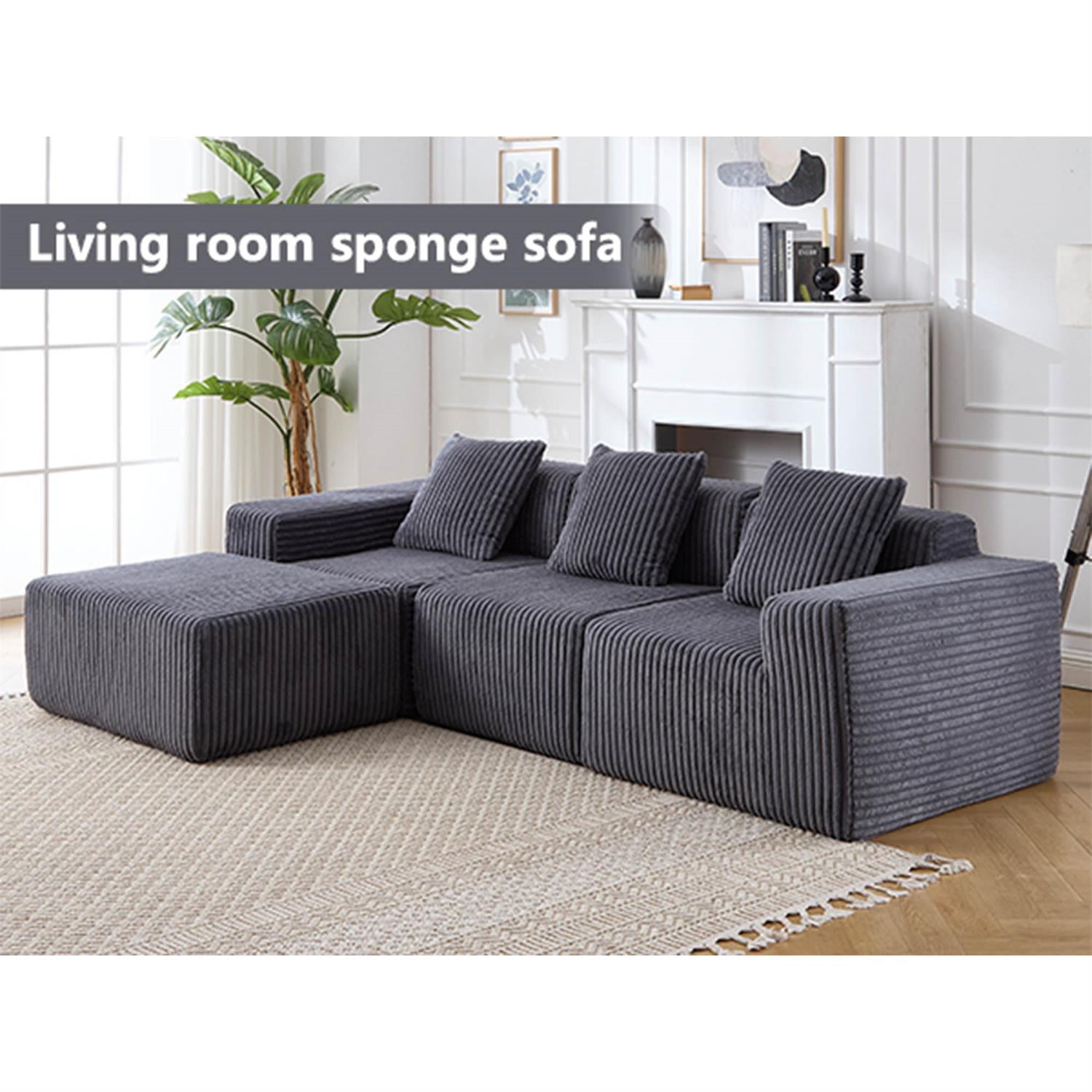 Demi Bonn 125" Modern Modular Sectional Sofa, L-Shaped Upholstered Cloud Couch with Deep Seats & Right Facing Chaise for Living Room, Dark Gray