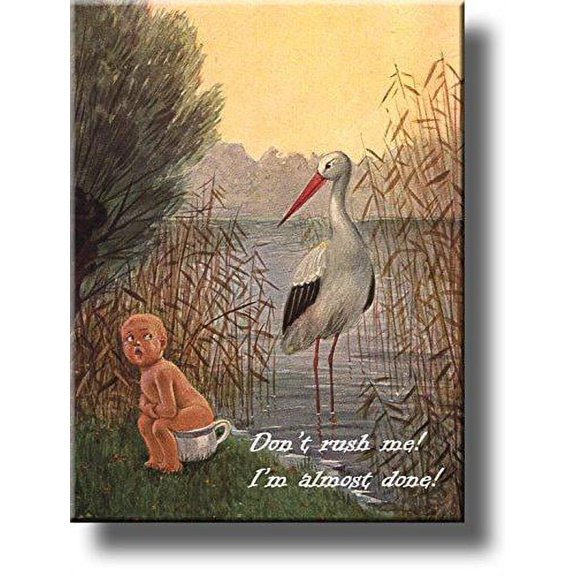 Boy on Chamber Pot Potty Seat By the Lake Bathroom Picture on Stretched Canvas, Wall Art Decor Ready to Hang!.