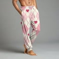 thumbnail image 6 of Men's Drawstring Pocket Cuffed Casual Pants, Irregular Heart Print Valentine's Day Home Sleep Pants for Gift and Holiday,Pink,3XL, 6 of 8
