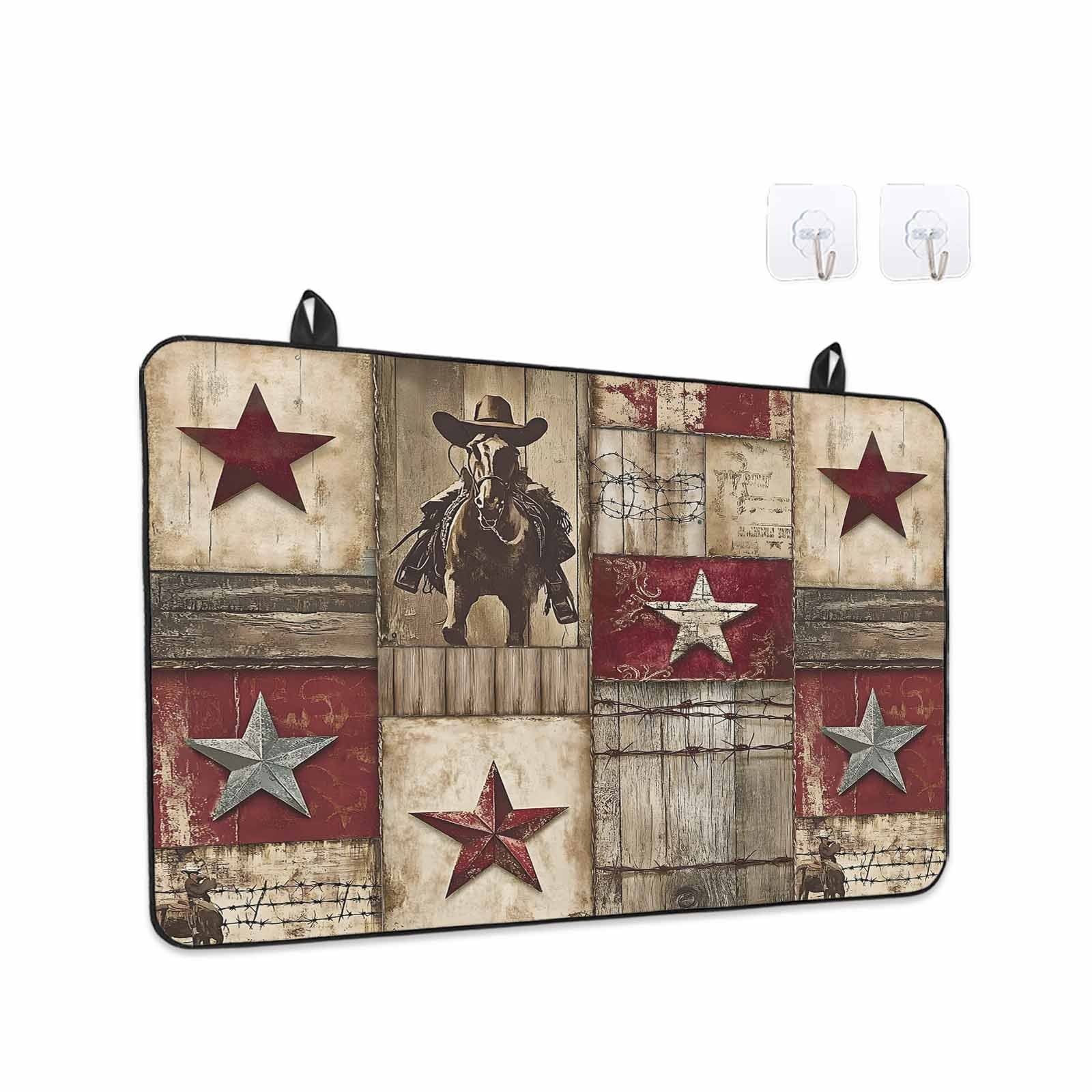 Texas Star Vintage Stove Top Cover for Electric Stove, Heat-proof & Non Slip Glass Top Stove Cover Protector, Western Cowboy Country Wooden Kitchen Flat Cooktop Rubber Mat 24x21 Inches