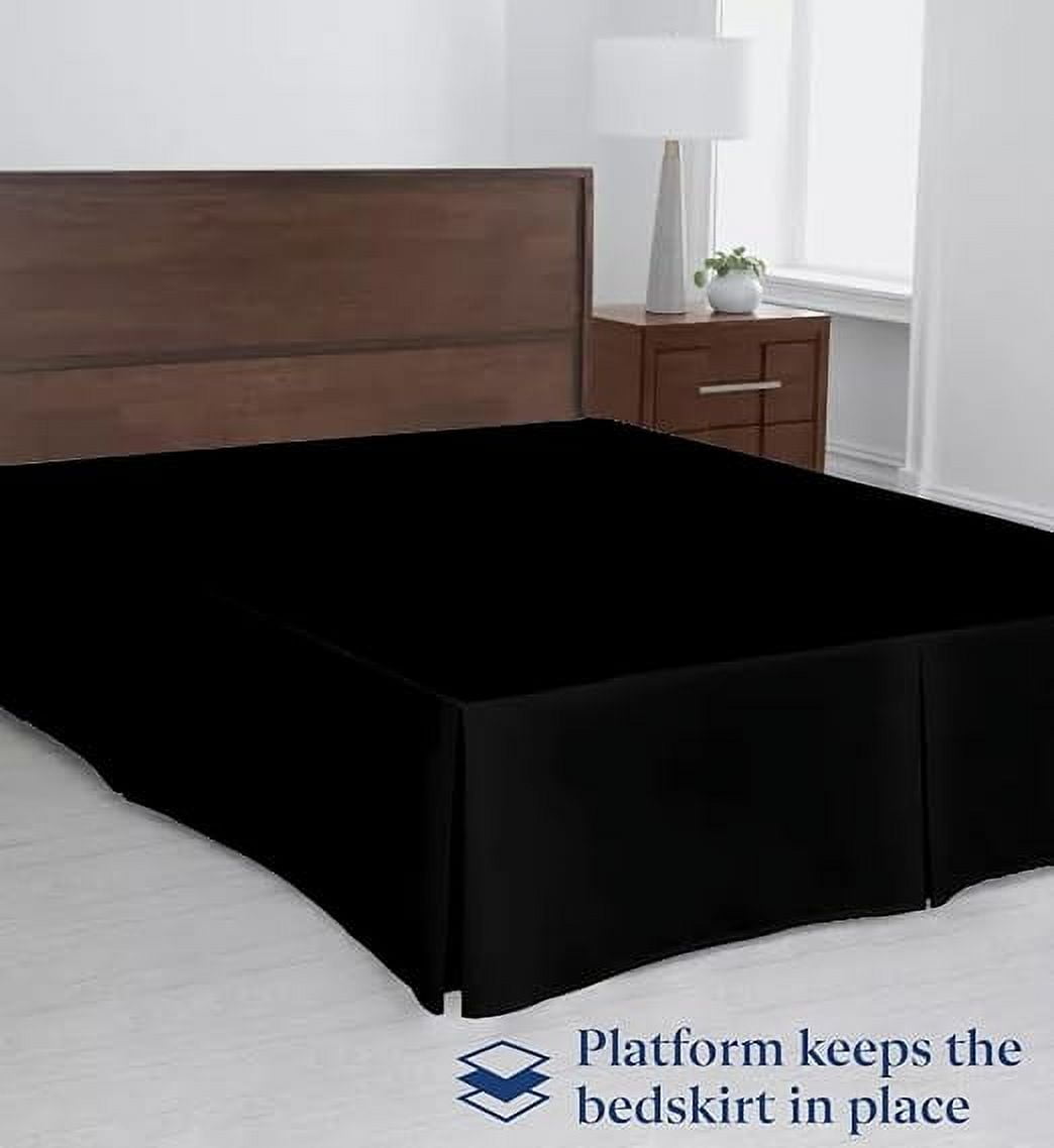 400 Thread Count Luxury Pleated Bedskirt - 100% Egyptian Cotton - 14" Deep Pocket - Wrinkle-Free Box Pleated Bed Skirts - Queen Size - Black.