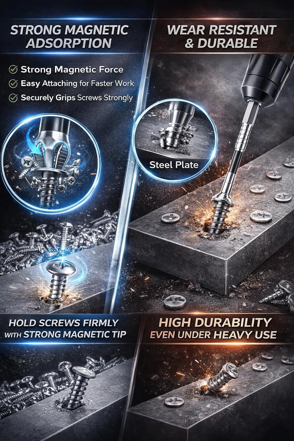 MKEUDQ-Magnetic Screwdriver Bit Set for Impact Driver & Drill, 12PCS Impact Resistant Driver Bits, Non-Slip Magnetic Bits with 1/4" Hex Shank, 25–150mm Extended Length Drill Driver Bit Set