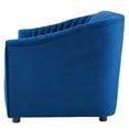 thumbnail image 4 of Tufted Loveseat Sofa, Blue Navy, Velvet, Modern Contemporary, Mid Century Living Hotel Lounge Cafe Lobby, 4 of 8