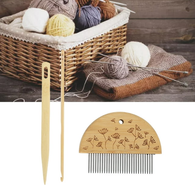 Weaving Loom Comb Set, Multipurpose Safe Craft Kit Durable Bamboo Wood Stainless Steel Weaving Loom Comb for Knitting Enthusiasts DIY Crafts Tool