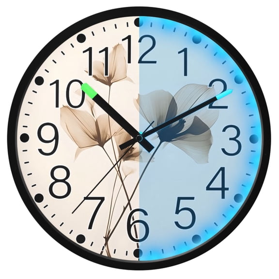 Ryvnso Art Plant 12 Inch Night Light Wall Clock Silent Battery Operated Luminous Clocks