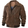 thumbnail image 3 of FLAVOR Men's Leather Bomber Jacket Brown Air Force Aviator (S, Brown), 3 of 6
