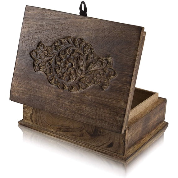 Great Birthday Gift Ideas Handmade Decorative Wooden Jewelry Box With Lock & Key Jewelry Organizer Keepsake Box Treasure Chest Trinket Holder Lock Box Watch Box 8 x 6 Inches Gift Ideas