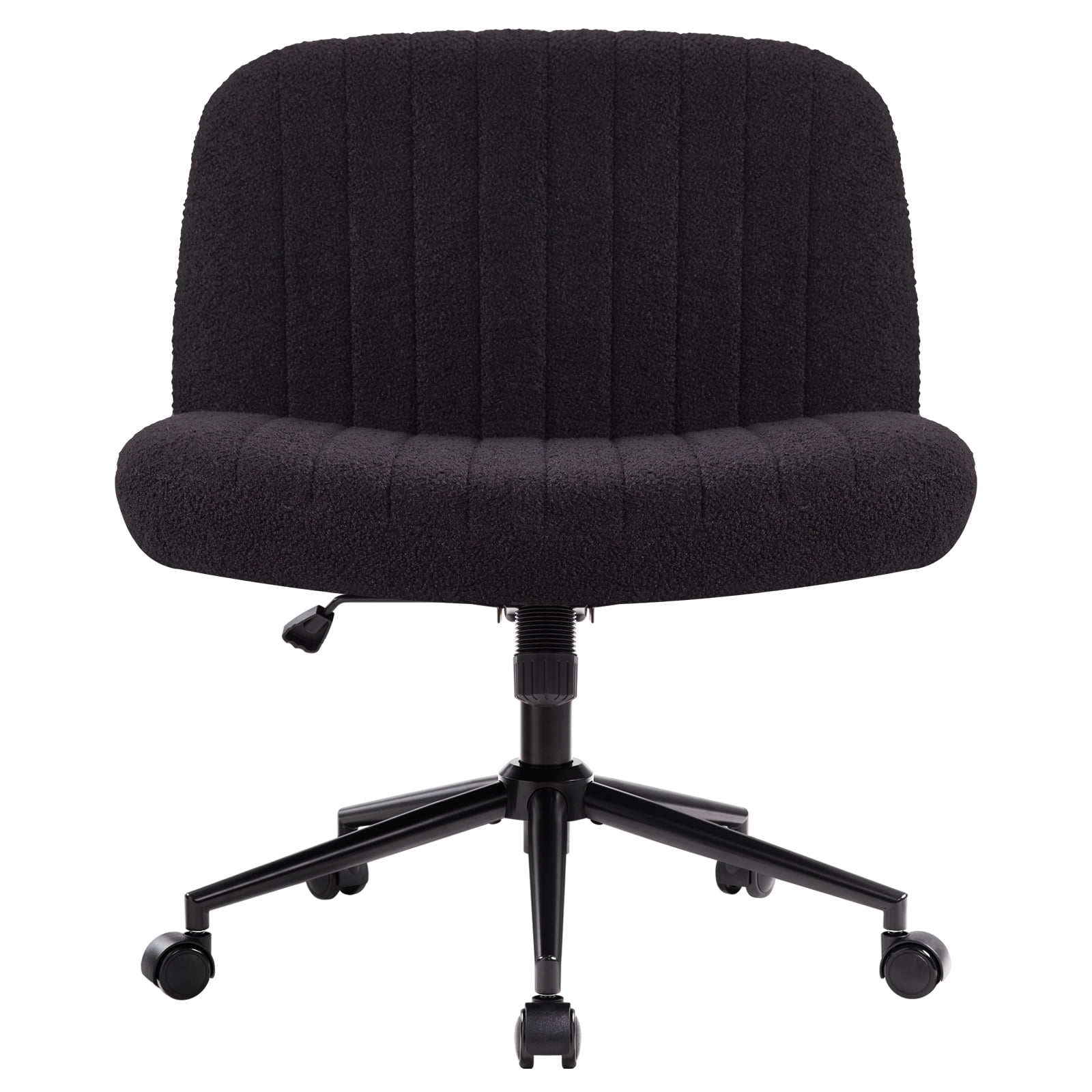 Black Criss Cross Chair Cross Legged Office Chair with Wheels Armless Wide Seat Desk Chairs Height Adjustable Computer Task Chairs Swivel Vanity Chair for Home Office Bedroom Make Up Soft Fabric