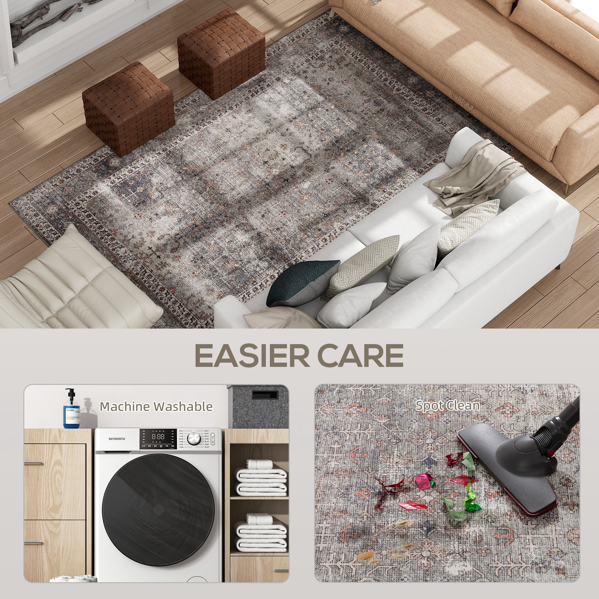 Area Rug 83.9"x59.8" Chenille Soft Non-Slip TPR Backing Machine Washable Rug for Living Room Bedroom