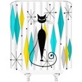 thumbnail image 3 of Mid Century Modern Shower Curtain Diamond Starbursts Black Cat Retro Turquoise Yellow Abstract Geometric 1950s 1960s Vintage Bathroom Decor Fabric Curtain with Hooks, 3 of 6