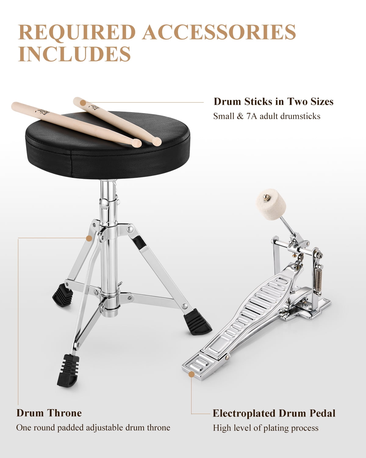 Eastar Beginners Drum Sets Colorful 14" Kids Drum Kit, Child Mini Percussion Instrument Toys, Drumming Stool Chair, Drumsticks, Mirror All Black