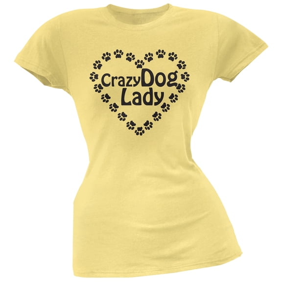 Crazy Dog Lady Paw Heart Yellow Soft Juniors T-Shirt