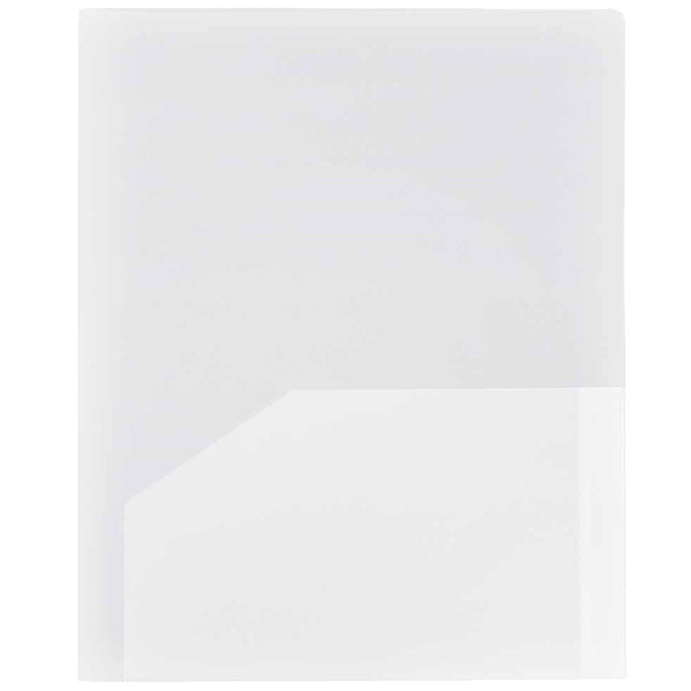 JAM Paper Heavy Duty Plastic 2 Pocket Extra Tough School Folders, Clear, Bulk 48/Pack