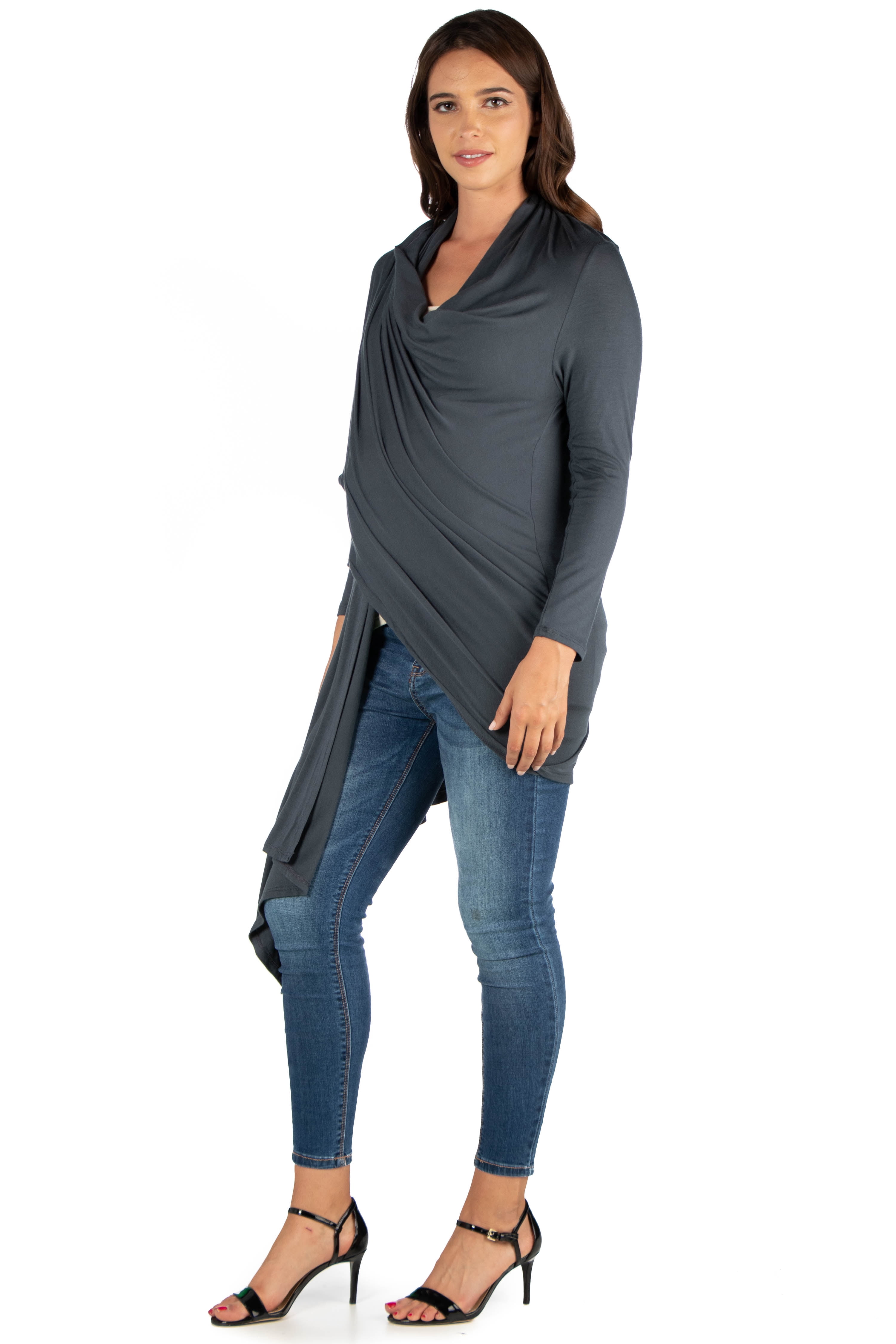 24seven Comfort Apparel Extra Long Open Front Maternity Cardigan