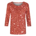 thumbnail image 4 of lcziwo Womens Summer Dressy Casual Shirts Fashion Sparkly Sequin Print 3/4 Sleeve Shirt Loose Crewneck Pullover Blouse Sales Today Clearance Orange L, 4 of 6