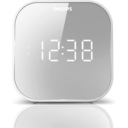PHILIPS Digital Alarm Clock with USB Charge Port & FM Radio, Mirror Clock