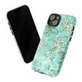 thumbnail image 3 of Elegant Floral Phone Case, Turquoise Blue Background with Delicate White and Brown Swirling Flowers, Stylish Protective Cover for iPhone 16 15 14 13 12 11 Pro Plus Mini, 3 of 6