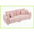 thumbnail image 2 of 86.6 Inch Teddy Fleece Pink 3-Seater Sofa with 4 Pillows - Compact for Apartment Bedrooms, Silver Metal Feet, 2 of 9