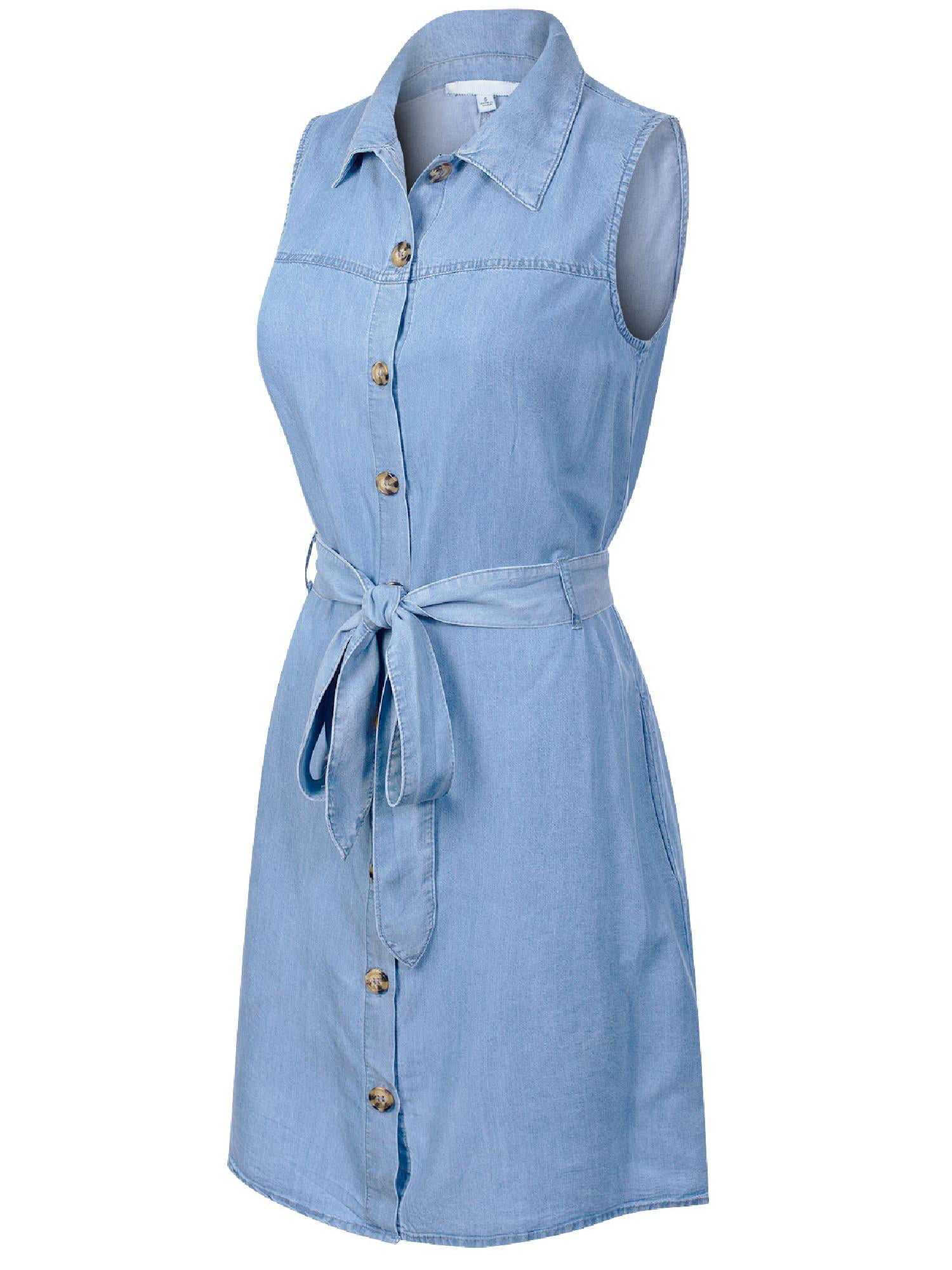 sleeveless button front shirtwaist with pockets light wash vintage denim shirt dress Eddie Bauer tag size large