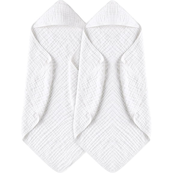 Hooded Baby Towels for Newborn 2 Pack 100% Muslin Organic Cotton Baby Bath Towel with Hood for Babies, Infant, Toddler and Kids, 32x32Inch, Soft and Absorbent Newborn Essential