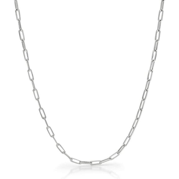 925 Sterling Silver Paper Clip 2.5mm Rhodium Plated High Polish Solid Cable Link Mens Womens Necklace, Bracelet, & Anklet Chain, Giorgio Bergamo 14