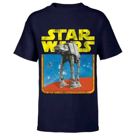 Star Wars AT-AT Walker TIE Fighter Distressed Retro - Short Sleeve T-Shirt for Kids - Customized-Navy