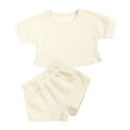 thumbnail image 2 of Odeerbi Baby Boy Girl Clothes Toddler Outfit Summer Short-sleeved Top Shorts Two-piece Set Beige, 2 of 9