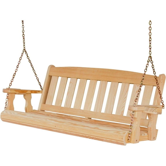 Amish Casual Heavy Duty Mission Treated Porch Swing, 6-Foot, Unfinished, 8Ft Chains, With Cups