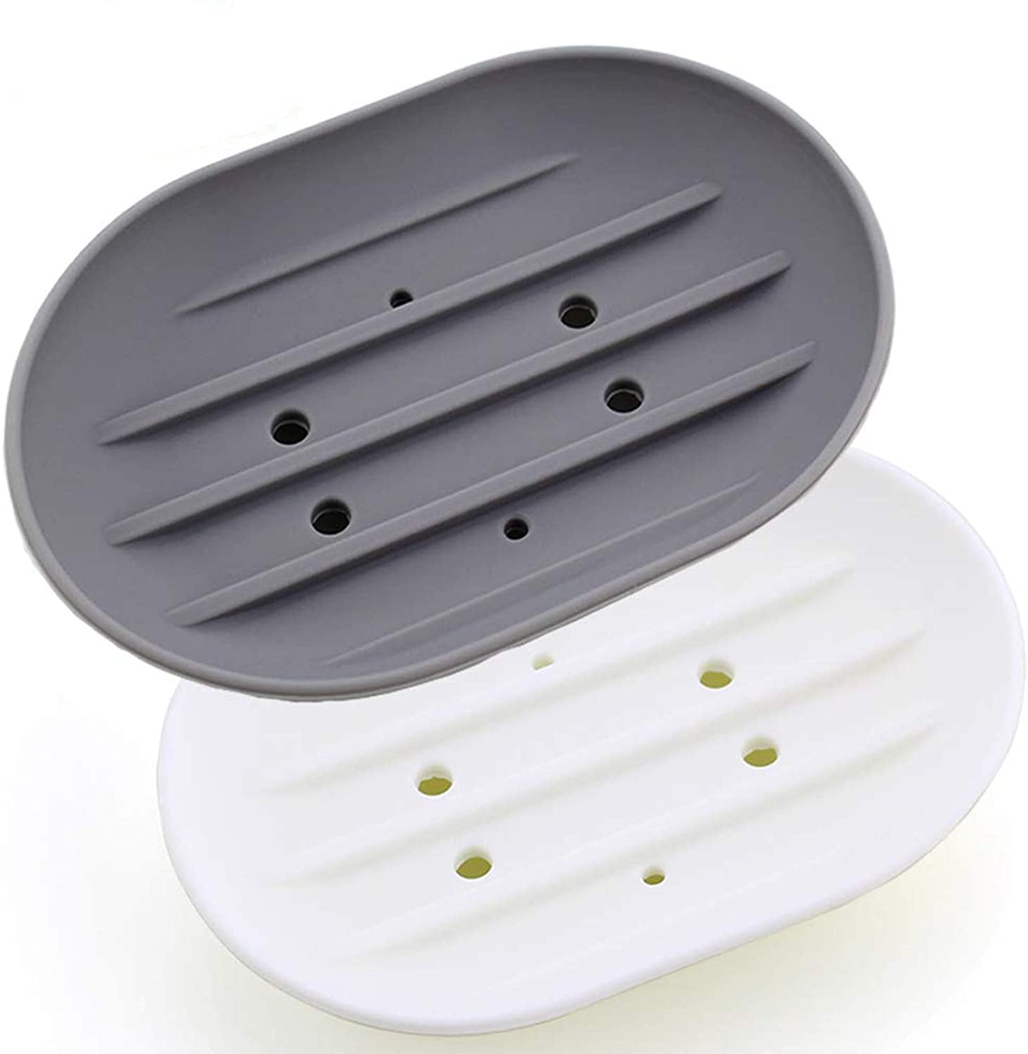 Soap dish soap dish nonslip silicone soap dish gray + white (2 pcs