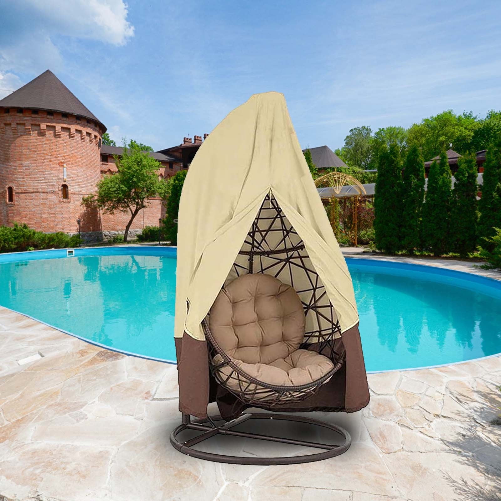 YUIOP Patio Hanging Chair Bezug Egg Swing Stuhlbezüge Hochleistungs wasserdichter Patio Stuhlbezug mit Reißverschluss Outdoor Möbelschutz (75H X 45 D, Beige YUIOP Patio Hanging Chair Bezug Egg Swing Stuhlbezüge Hochleistungs wasserdichter Patio Stuhlbezug mit Reißverschluss Outdoor Möbelschutz (75H X 45 D, Beige